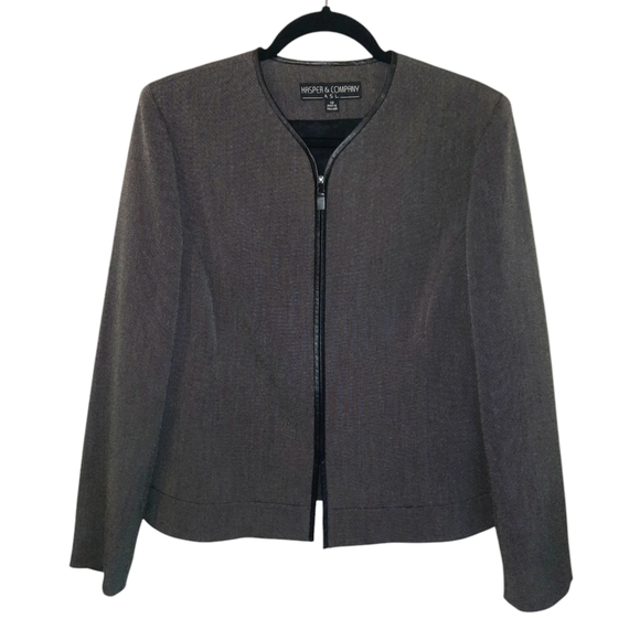 KASPER Collarless Zip Front Cropped Blazer w/Pockets Sz 12 Grey - Picture 5 of 9